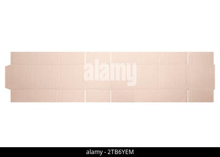 Template of cardboard box mockup with die-cut pattern isolated over white background. Length 30cm x Width 10cm x Height 10cm Stock Photo