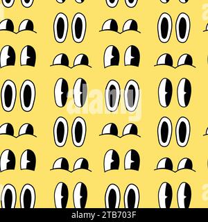 Retro hippie eyes seamless pattern. Y2k eyes on yellow background for print. Stock Vector
