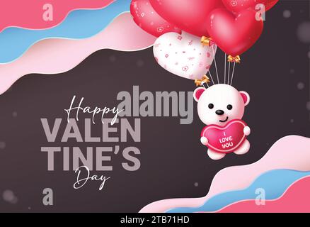 Teddy Bear Heart Balloons Valentines Day Coloring Stock Vector Image ...