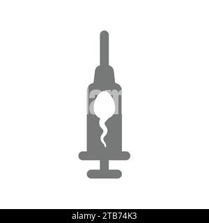 Sperm and injection or syringe vector icon. In vitro fertilization, spermatozoon symbol. Stock Vector