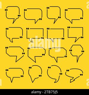 Quote box frame set for the great design of speech quotation marks. Text in brackets, citation empty speech bubbles, quote bubbles. Stock Vector