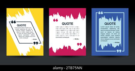 Quote frames blank templates set. Textbox isolated on colorful brush background. Text in brackets, citation empty speech bubbles, quote bubbles. Stock Vector