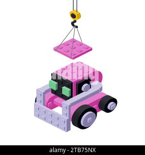 Production of a pink robot. Vector Stock Vector