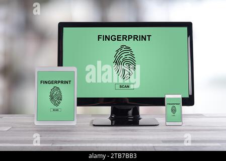 Internet security concept shown on different information technology devices Stock Photo
