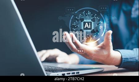 AI, Artificial Intelligence, technology smart robot AI, artificial intelligence by enter command prompt for generates something, Futuristic technology Stock Photo