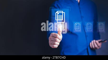 Online documentation database and document management system concept. Process automation to efficiently manage files. Stock Photo
