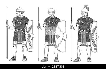 Roman legionnaires before the battle. Historical drawing. Stock Photo