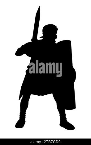 Roman legionnaire in attack. Historical silhouette drawing. Stock Photo