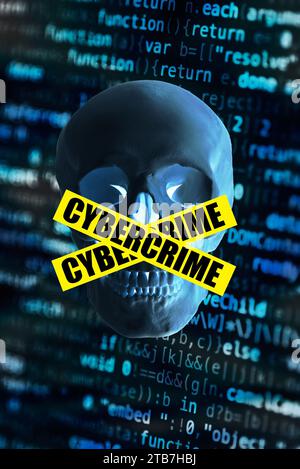 skull and computer code, cybercrime concept Stock Photo