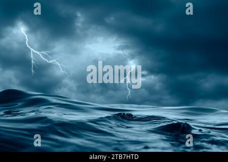 stormy sky with lighting and ocean Stock Photo