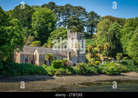 29 May 2023:St Just in Roseland, Cornwall, UK - This beautiful church is famous for its sub-tropical gardens, and sits on the tidal banks of the St Ju Stock Photo