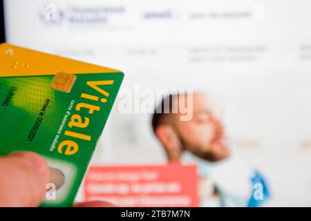 “Carte vitale”, the health insurance card of the national health care system in France Stock Photo