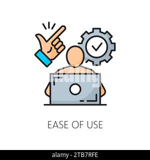 Easy of use. CMS. Content management system icon of vector color line laptop computer, website or blog admin, gear signs. Web technologies, digital marketing and website administration outline symbols Stock Vector