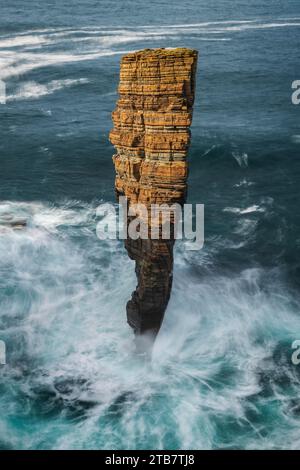 North Gaulton Castle sea stack on the wild west coast of Mainland, Orkney Islands, Scotland.  Autumn (October) 2022. Stock Photo