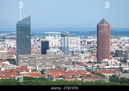 Lyon, France - June 10 2018: The district of La Part-Dieu is the central business district of Lyon, located in its 3rd arrondissement. From left to ri Stock Photo