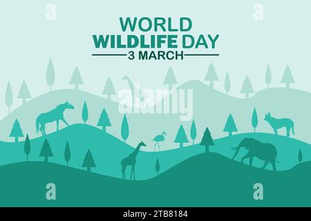 World Wildlife Day. 3 March. Holiday concept. Template for modern background, banner, card, poster with text inscription. Vector illustration Stock Vector