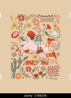 Hippie retro vintage Valentine cards in 60s 70s 80s style. Happy Valentines  Day greeting card. Social media story template for marketing and sale Stock  Vector Image & Art - Alamy