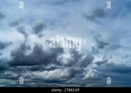 Cloudy sky with dark clouds in thunderstorm with dramatic weather Stock Photo
