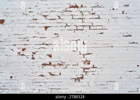 Old white brick wall with peeling paint as background texture design Stock Photo