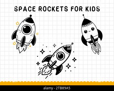 Cute doodle space rockets for kids. Vector illustration. Stock Vector