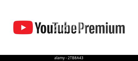 YouTube premium popular video hosting logo. Flat, red. Vector. logo design, editorial illustration. eps10 Stock Vector