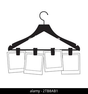 Blank photo frames hanging on a clothing hanger on white backgroud vector illustration. Stock Vector