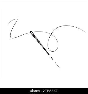 Tailor needle and curvy thread silhouette line icon vector illustration Stock Vector
