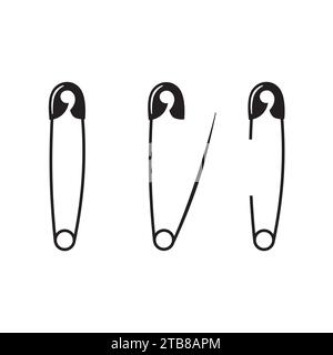 Black safety pin. Open and closed safety pin icon on white background. Stock Vector
