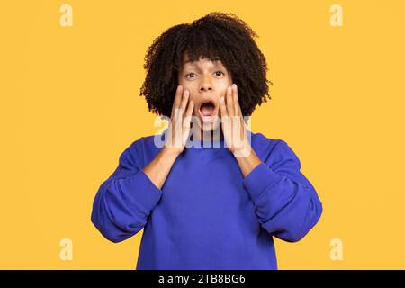 Omg. Closeup Portrait Of Shocked Young African American Man Stock Photo