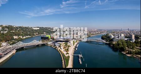 Lyon (central-eastern France): aerial view of the Confluence District with the “Musee des Confluences”, science centre and anthropology museum, and th Stock Photo