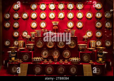 December 21, 2021. Moscow. Russia: Various collections exhibits from the history of Russia in the museum armory of the Moscow Kremlin. monomakh 's hat Stock Photo