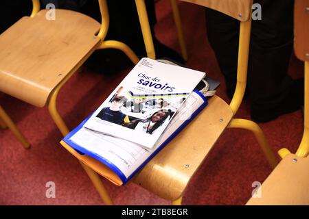 Paris, France. 05th Dec, 2023. 'Shock Of Knowledge' press conference at the Charles Peguy middle school on December 5, 2023 in Paris, France. Photo by Aurelien Morissard/ABACAPRESS.COM Credit: Abaca Press/Alamy Live News Stock Photo