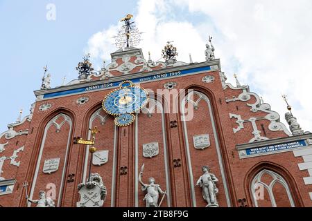 Architecture details on famous House of the Black Heads, building situated in the old town of Riga, Latvia Stock Photo
