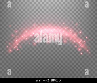 Red magic arch with glowing particles, sunlight lens flare. Neon realistic energy flare arch.     Abstract light effect on a transparent background. V Stock Vector