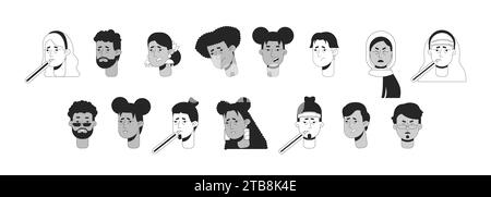 Feeling sick diverse black and white 2D vector avatars illustration bundle Stock Vector