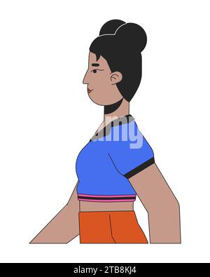 Old fashioned retro black woman 2D linear cartoon character Stock Vector