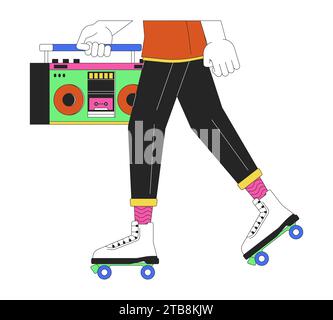 Male roller skater holding boombox 2D linear cartoon legs close-up Stock Vector