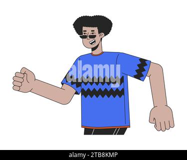 Sunglasses latino man running 2D linear cartoon character Stock Vector