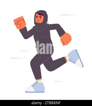 Muslim female athlete jogging cartoon flat illustration Stock Vector