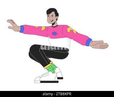 South asian male break dance performer 2D linear cartoon character Stock Vector