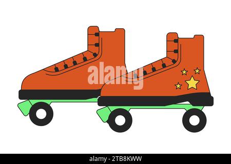 Old fashioned roller skates 2D linear cartoon object Stock Vector