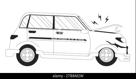 Car accident black and white 2D line cartoon object Stock Vector