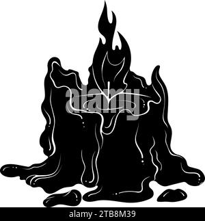 Silhouette burning melted candle Stock Vector