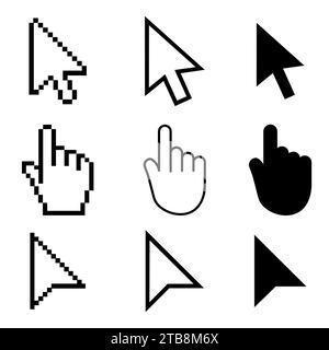 set of arrow cursor and hand cursor on the white background Stock Vector