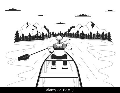 Winter boating season black and white cartoon flat illustration Stock Vector