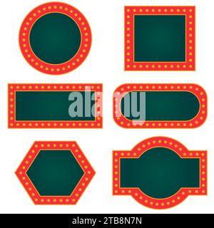 Vector set of realistic isolated retro rectangle neon billboards  . Concept of cinema and broadway. Stock Vector