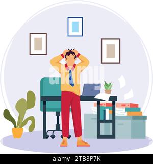 A businessman in trouble concept, Worker suffering from his depression vector icon design, corporate wellbeing symbol, Sedentary lifestyle sign, self Stock Vector
