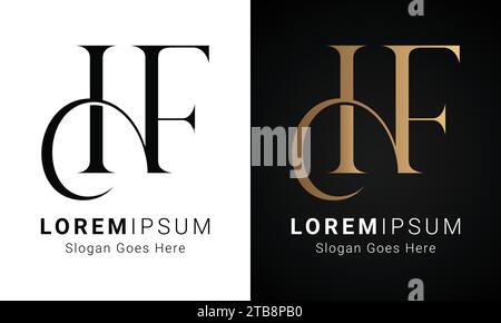 Luxury Initial HF or FH Monogram Text Letter Logo Design Stock Vector