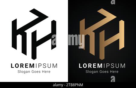 Luxury Initial KH or HK Monogram Text Letter Logo Design Stock Vector