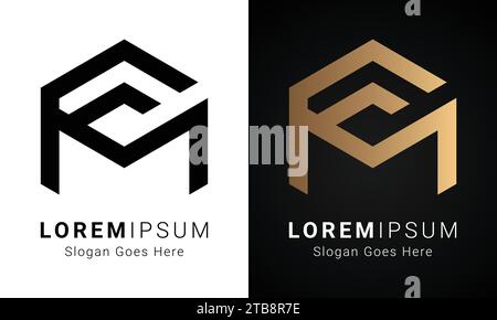 Luxury Initial MF or FM Monogram Text Letter Logo Design Stock Vector